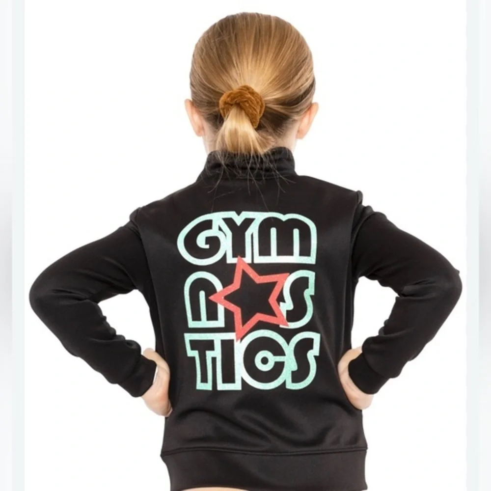 Gymnastics Jacket Stretch is Comfort Glitter Size Medium ‎ (8) Child Black